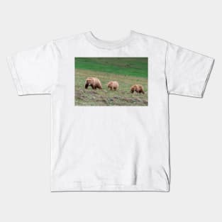 Mama Grizzly Bear and Two Cubs Kids T-Shirt